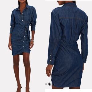 Veronica‎ Beard Sierra Ruched Long Sleeve Blue Denim Chambray Dress Size 0 NWOT